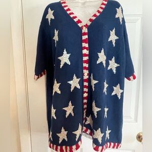Quacker Factory‎ Navy Cardigan with Red and White Patriotic Accents